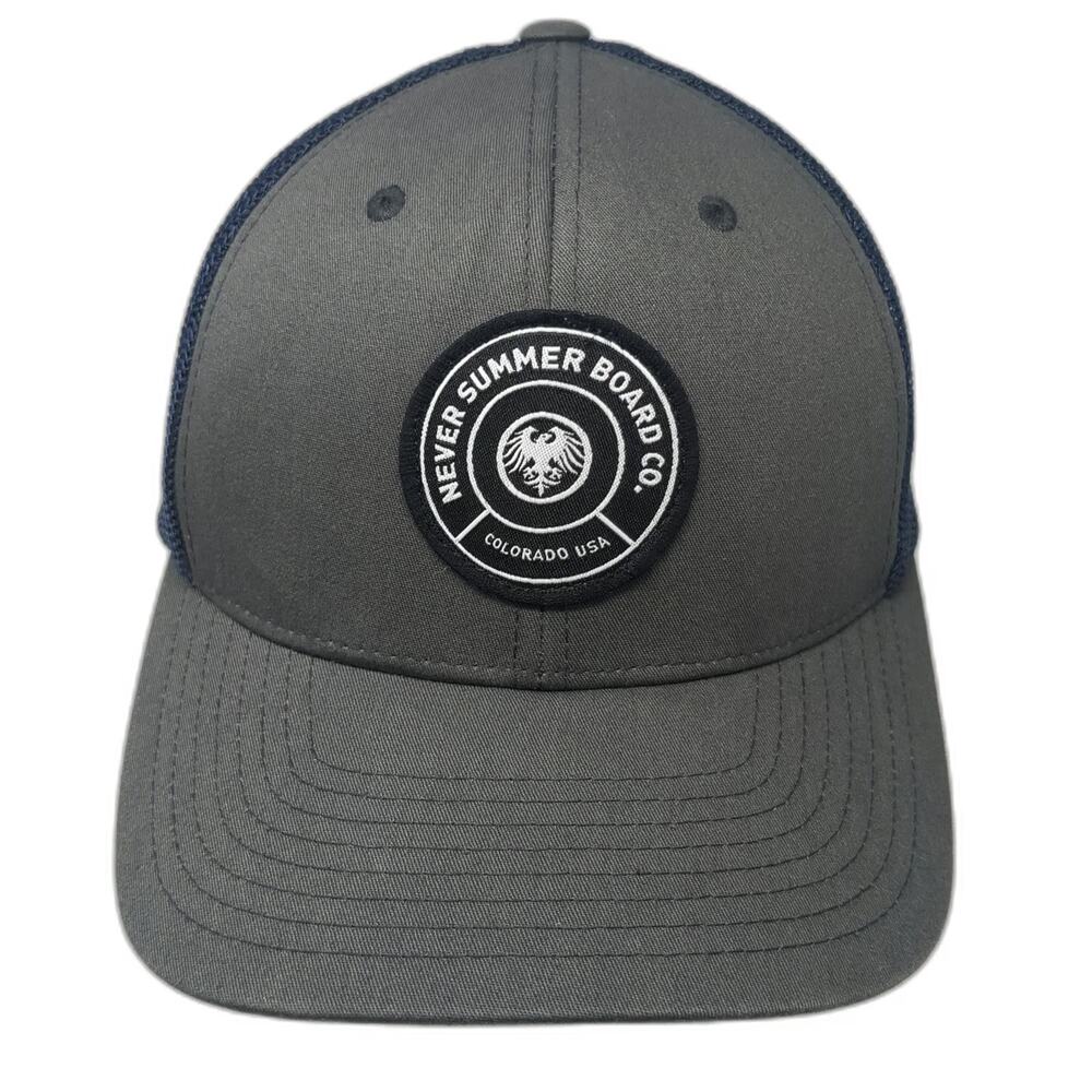 Never Summer Board Co Baseball Cap Gray Blue One Size Mesh Back Flexfit Hat